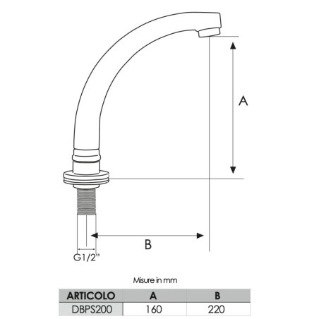 Bec orientable chromé pour lavabo 200 mm 1/2" M | Tecom