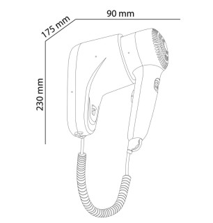 Sèche-cheveux mural à bouton-poussoir à 2 vitesses 230×90×175 mm - Smart Jet | Tecom