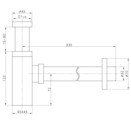 Siphon de meuble carré noir mat 1"1/4 | Tecom