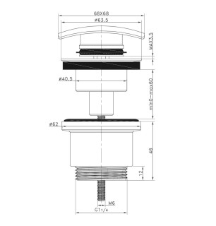Prise universelle carrée chromée click clack 1"1/4 | Tecom