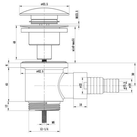 Raccord universel chromé 1"1/4 | Tecom click clack washer connection