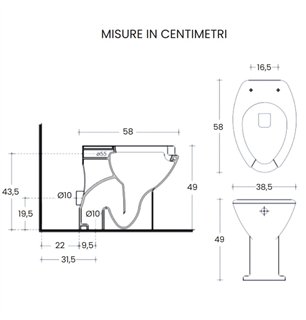 Kit de salle de bains pour handicapés avec lavabo, bidet et WC en céramique avec siège inclus