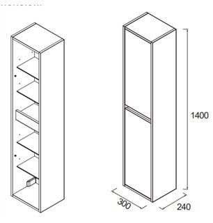 Colonne de salle de bain suspendue 140x30 cm avec 4 étagères en verre gris mat - Noja