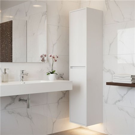 Colonne de salle de bain suspendue 140x30 cm avec 4 étagères en verre blanc brillant - Soria