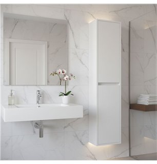 Colonne de salle de bain suspendue 140x30 cm avec 4 étagères en verre blanc brillant - Noja