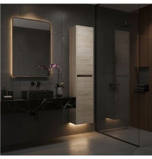 Colonne de salle de bain suspendue 140x30 cm avec 4 étagères en verre coloris chêne clair Caledonia - Soria