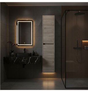 Colonne de salle de bain suspendue 140x30 cm avec 4 étagères en verre coloris chêne foncé Eternity - Noja
