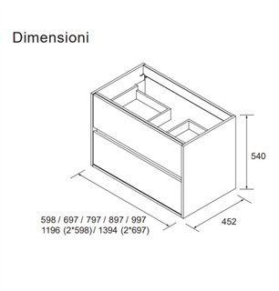 Armoire de toilette suspendue 60x45 cm en chêne foncé avec 2 tiroirs et lavabo inclus - Noja