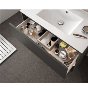 Armoire de toilette suspendue 60x45 cm en chêne foncé avec 2 tiroirs et lavabo inclus - Noja