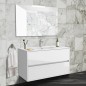 Meuble de salle de bain suspendu blanc brillant 80x45 cm avec 2 tiroirs et lavabo inclus - Soria Meuble de salle de bain suspendu blanc brillant 80x45 cm avec 2 tiroirs et lavabo inclus - Soria