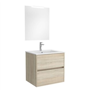 Armoire de toilette suspendue 100x45 cm chêne clair avec 2 tiroirs et lavabo inclus - Noja