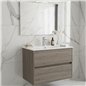 Meuble de salle de bain suspendu 60x45 cm en chêne foncé avec 2 tiroirs et lavabo inclus - Soria Meuble de salle de bain suspendu 60x45 cm en chêne foncé avec 2 tiroirs et lavabo inclus - Soria