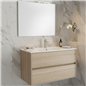 Meuble de salle de bain suspendu 70x45 cm en chêne clair avec 2 tiroirs et lavabo inclus - Soria Meuble de salle de bain suspendu 70x45 cm en chêne clair avec 2 tiroirs et lavabo inclus - Soria