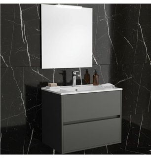 Meuble de salle de bain suspendu 60x45 cm gris mat avec 2 tiroirs et lavabo inclus - Soria