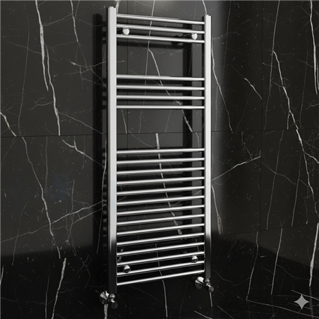 Radiateur sèche-serviettes de salle de bains 112x50 cm chromé avec raccords standard - Aly