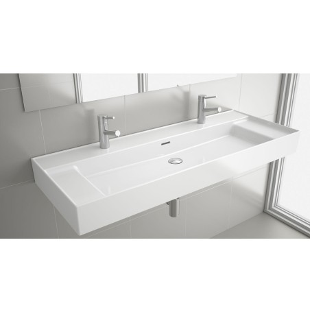 Trento lavabo en porcelaine 121x46 cm avec support latéral - Blanc