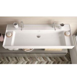 Lavabo en porcelaine blanche avec support latéral 121x46 cm - Trento