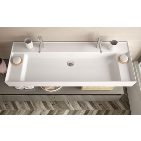 Lavabo en porcelaine blanche avec support latéral 121x46 cm - Trento