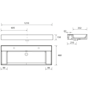 Trento lavabo en porcelaine 121x46 cm avec support latéral - Blanc