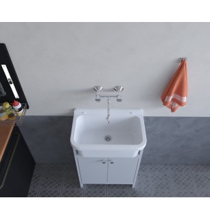 Lavabo blanc peu encombrant 55x34x80H avec baignoire et bonde de vidange
