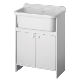 Lavabo blanc peu encombrant 55x34x80H avec baignoire et bonde de vidange