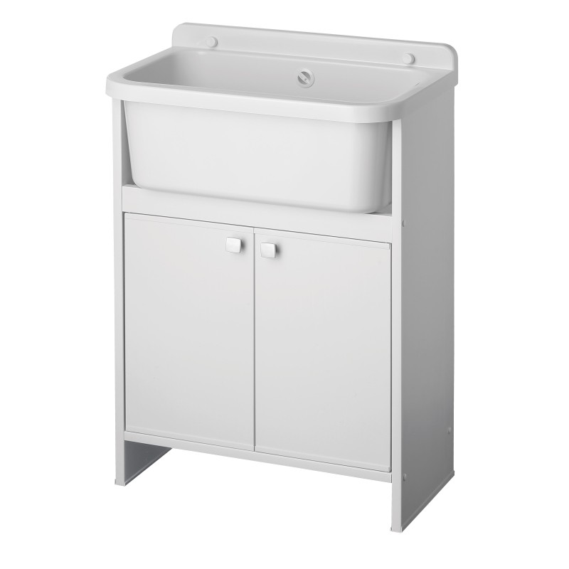 Lavabo blanc peu encombrant 55x34x80H cm avec vasque et vidange Lavabo blanc peu encombrant 55x34x80H cm avec vasque et vidange