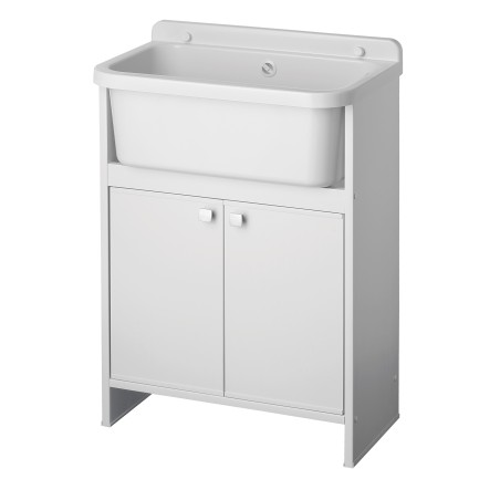 Lavabo blanc peu encombrant 55x34x80H avec baignoire et bonde de vidange