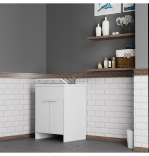 Lavabo en PVC blanc 60x50x85 avec bonde et sortie autonettoyante