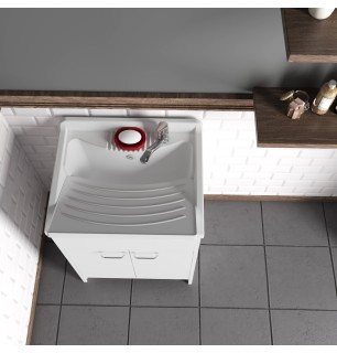 Lavabo en PVC blanc 60x50x85 avec bonde et sortie autonettoyante