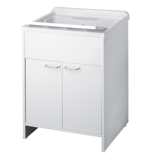 Lavabo en PVC blanc 60x50x85 avec bonde et sortie autonettoyante