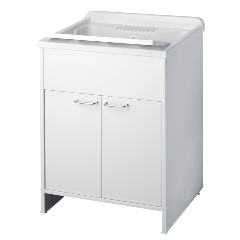 Lavabo en PVC blanc avec bonde autonettoyante et vidange 60x50x85H cm Lavabo en PVC blanc avec bonde autonettoyante et vidange 60x50x85H cm