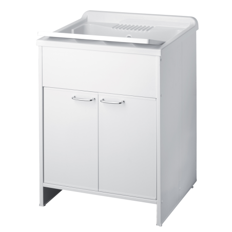 Lavabo en PVC blanc 60x50x85 avec bonde et sortie autonettoyante