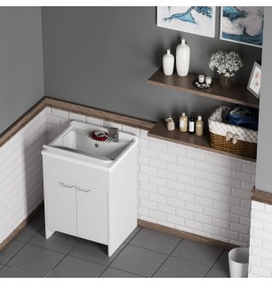 Lavabo en PVC blanc 80x50x85H avec vidange et sortie | BuyBath