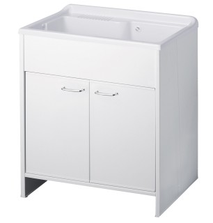 Lavabo en PVC blanc 80x50x85H avec vidange et sortie | BuyBath
