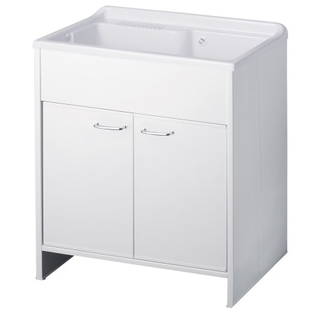 Lavabo en PVC blanc 80x50x85H avec vidange et sortie | BuyBath