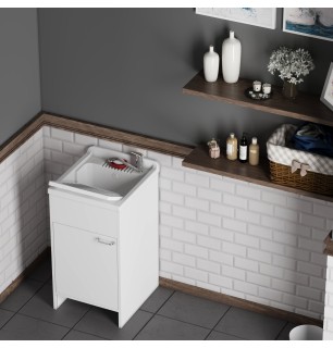 Lavabo en PVC blanc 45x50x85H avec bonde et planche | BuyBath