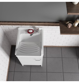 Lavabo en PVC blanc 45x50x85H avec bonde et planche | BuyBath