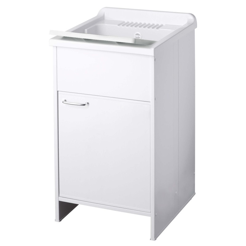 Lavabo en PVC blanc avec bonde autonettoyante et vidange 45x50x85H cm Lavabo en PVC blanc avec bonde autonettoyante et vidange 45x50x85H cm