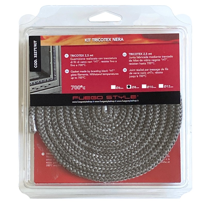 Joint professionnel pour poêle et cheminée Tricotex Black 8 mm Joint professionnel pour poêle et cheminée Tricotex Black 8 mm