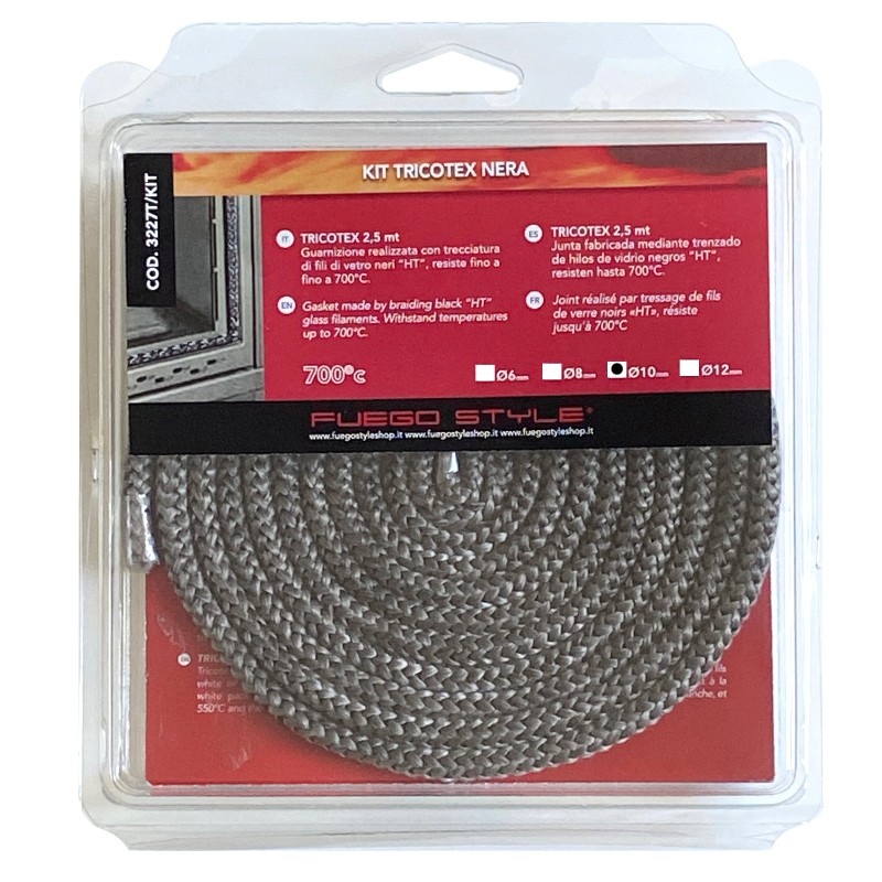 Joint professionnel pour poêle et cheminée Tricotex Black 10 mm Joint professionnel pour poêle et cheminée Tricotex Black 10 mm