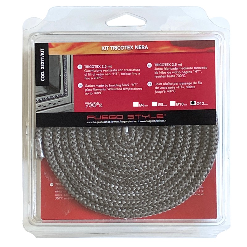 Joint professionnel pour poêle et cheminée Tricotex Black 12 mm Joint professionnel pour poêle et cheminée Tricotex Black 12 mm