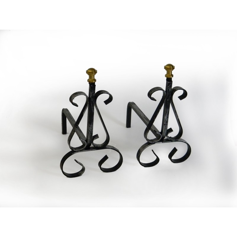 Paire d'ailettes avec boutons en laiton - Support de cheminée en bois Paire d'ailettes avec boutons en laiton - Support de cheminée en bois